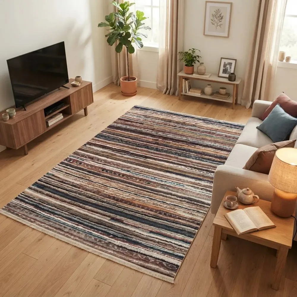 فرش ماشینی مدرن طرح 25mm0110 بادامی 700 شانه